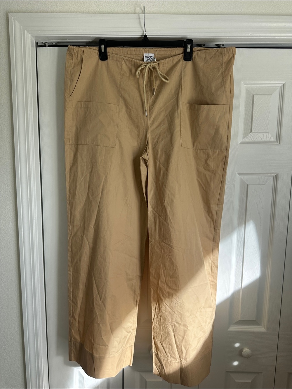 Princess Polly Wide Leg Drawstring Pants in Beige